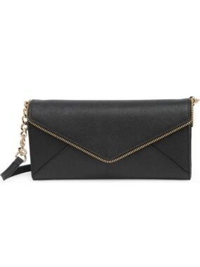 Rebecca Minkoff Black Envelope Clutch with Gold Chain Detail